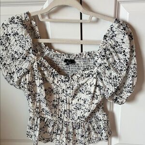 Lulu's Black and White Floral Puff Sleeve Blouse